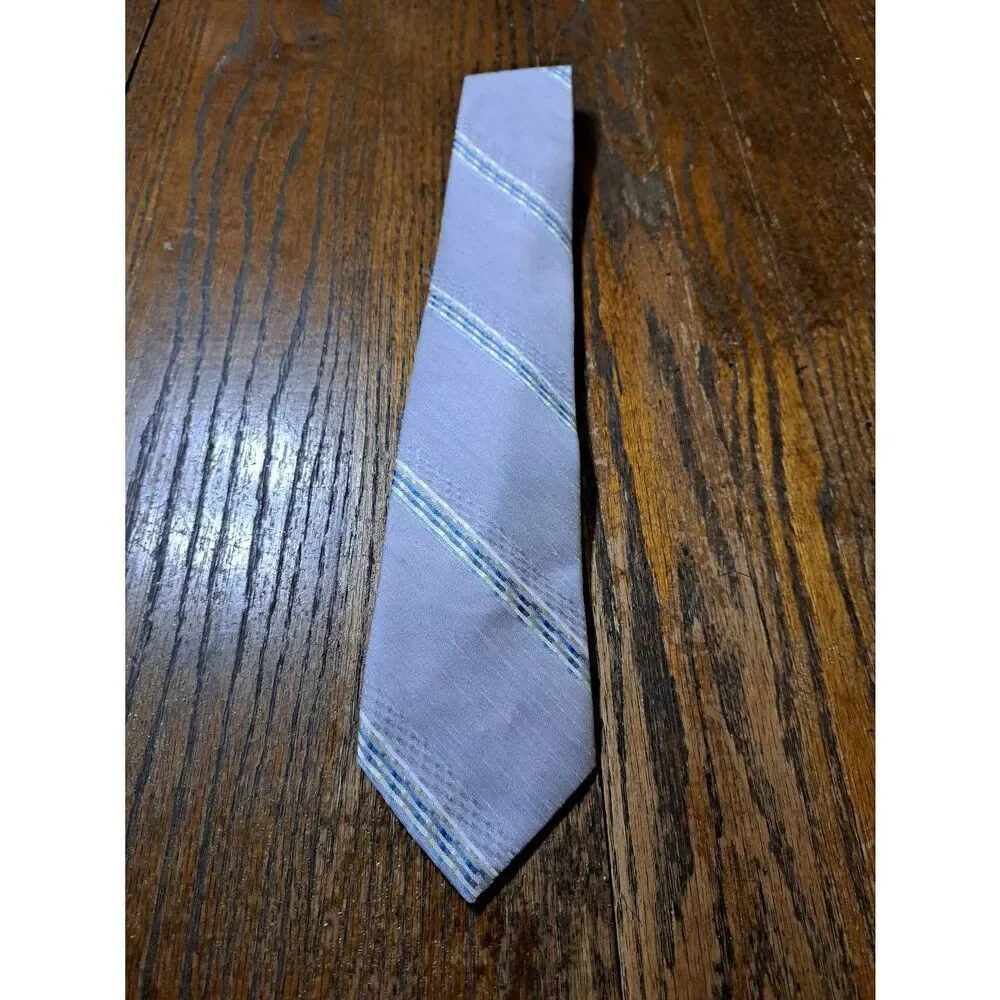 London Fog Mens Dress Neck Tie Purple Grey Blue Tan White